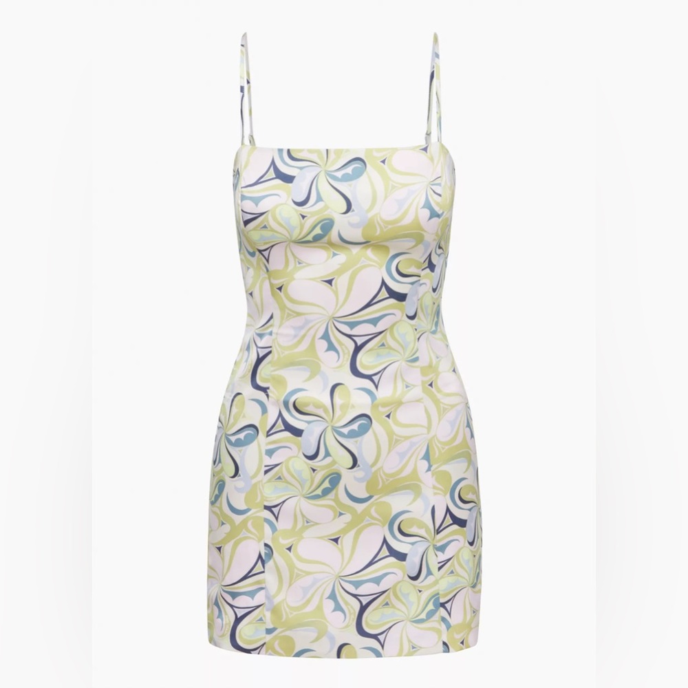 NWT Aritzia Sunday Best Shimmer Mini Dress Birch/Pear Green